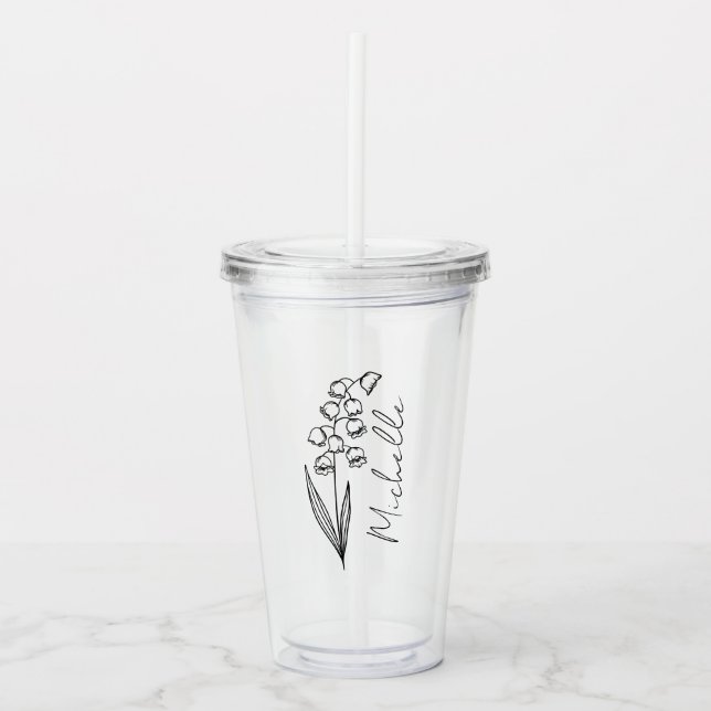 Elegant Script Name May Birth Month Flower Acrylic Tumbler (Front)