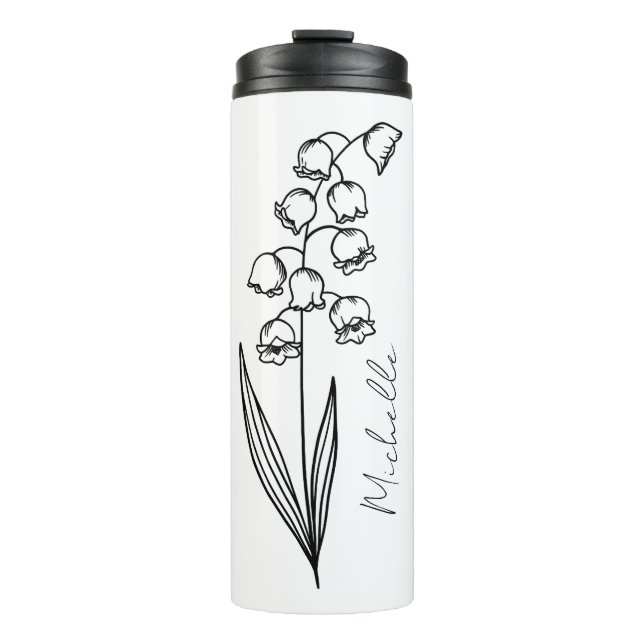 Elegant Script Name May Birth Month Flower Thermal Tumbler (Front)