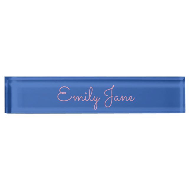 Elegant Script Name Minimalist Blue Pink Aesthetic Nameplate (Front)