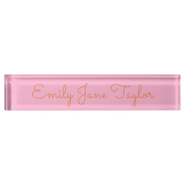 Elegant Script Name Minimalist Pink Orange Cute Nameplate (Front)