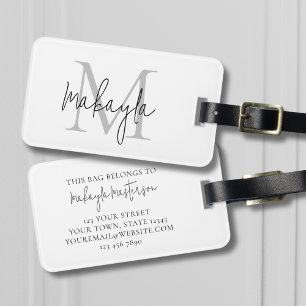 Elegant Script Name Monogram  Luggage Tag