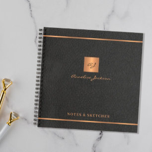 Elegant script name monogram personalised black notebook