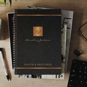 Elegant script name monogram personalised black notebook