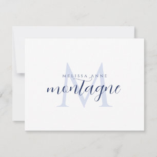 Elegant Script Name Navy Blue Monogram  Card