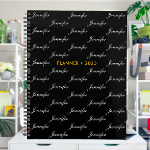Elegant Script Name Pattern Personalised Planner