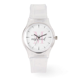 Elegant Script Name Pink Monogram Watch