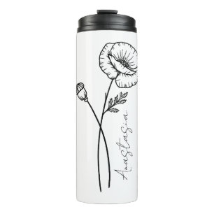 Elegant Script Name Poppy August Birth Flower Thermal Tumbler