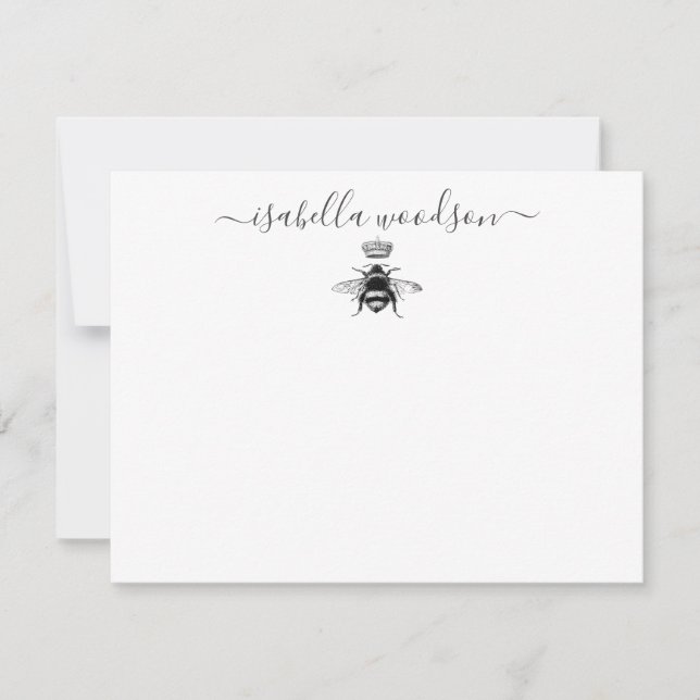 Elegant Script Name Queen Bee Crown Card (Front)
