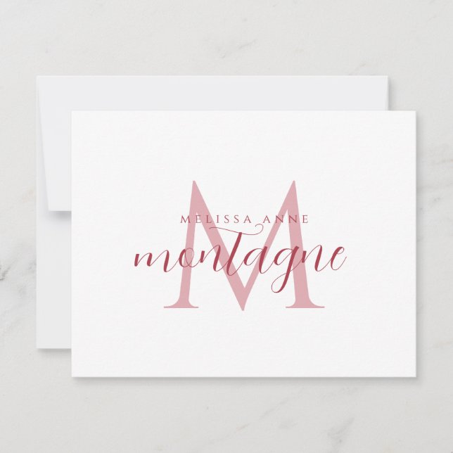 Elegant Script Name Red Monogram Flat Note Card (Front)