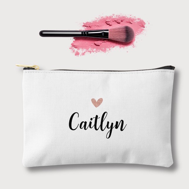  Elegant Script Name & Rose Gold Heart  Accessory Pouch (Creator Uploaded)