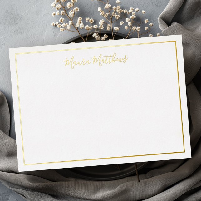 Elegant script name silver gold foil note card (Elegant script name silver gold foil note card)