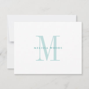 Elegant Script Name Teal Monogram Flat Note Card