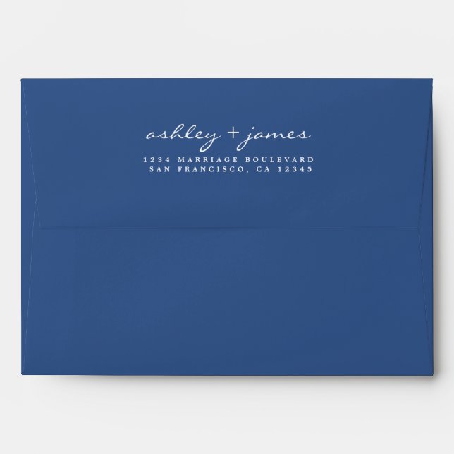 Elegant Script Names  Blue Wedding Return Address  Envelope (Back (Top Flap))