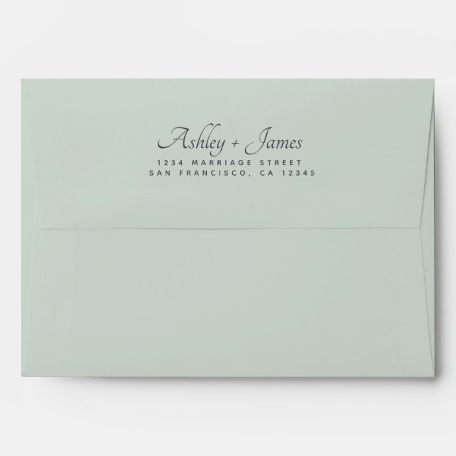 Elegant Script Names Green Wedding Return Address Envelope (Back (Top Flap))