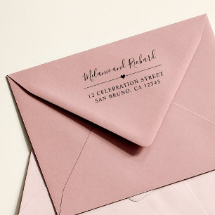 Elegant Script Names & Modern Heart Return Address Rubber Stamp