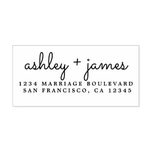 Elegant Script Names Modern Wedding Return Address Rubber Stamp
