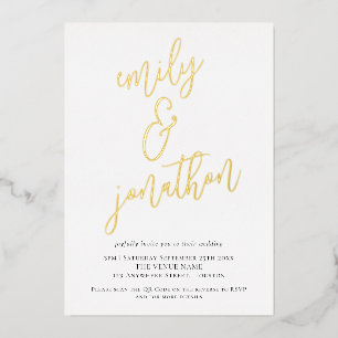 Elegant  Script Names QR Code Wedding Real Foil