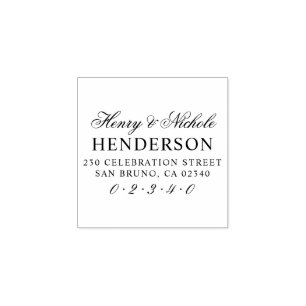 Elegant Script Names Wedding Return Address Rubber Stamp