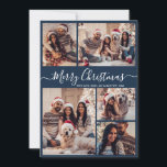 Elegant Script Navy 5 Photo Collage Christmas Holiday Card<br><div class="desc">Simple Modern Elegant Calligraphy Navy 5 Photo Collage Merry Christmas Script Holiday Card. This festive, whimsical, minimalist five (5) photo holiday greeting card template features a beautiful grid photo collage and says „Merry Christmas”! The „Merry Christmas” greeting text is written in a beautiful hand lettered swirly font typography or calligraphy...</div>