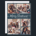 Elegant Script Navy 5 Photo Collage Christmas Holiday Card<br><div class="desc">Simple Modern Elegant Calligraphy Navy 5 Photo Collage Merry Christmas Script Holiday Card. This festive, whimsical, minimalist five (5) photo holiday greeting card template features a beautiful grid photo collage and says „Merry Christmas”! The „Merry Christmas” greeting text is written in a beautiful hand lettered swirly swash-tail white font script...</div>
