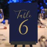 Elegant Script Navy Blue And Gold Table Numbers<br><div class="desc">These elegant navy blue and gold table numbers can be personalized in chic gold lettering. Designed by Thisisnotme©</div>