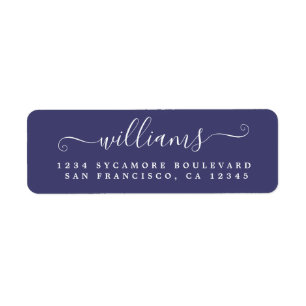 Elegant Script Navy Blue Family Return Address Return Address Label
