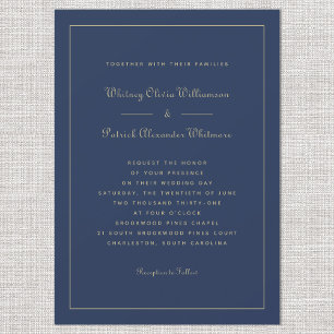 Elegant Script Navy Blue Gold Formal Chic Weddings Invitation