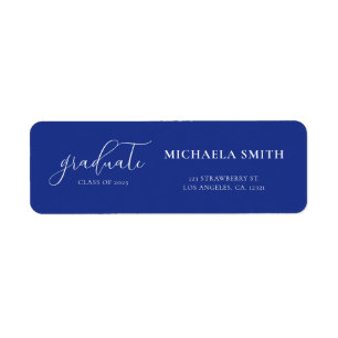 Elegant Script Navy Blue Graduation Return Address Return Address Label