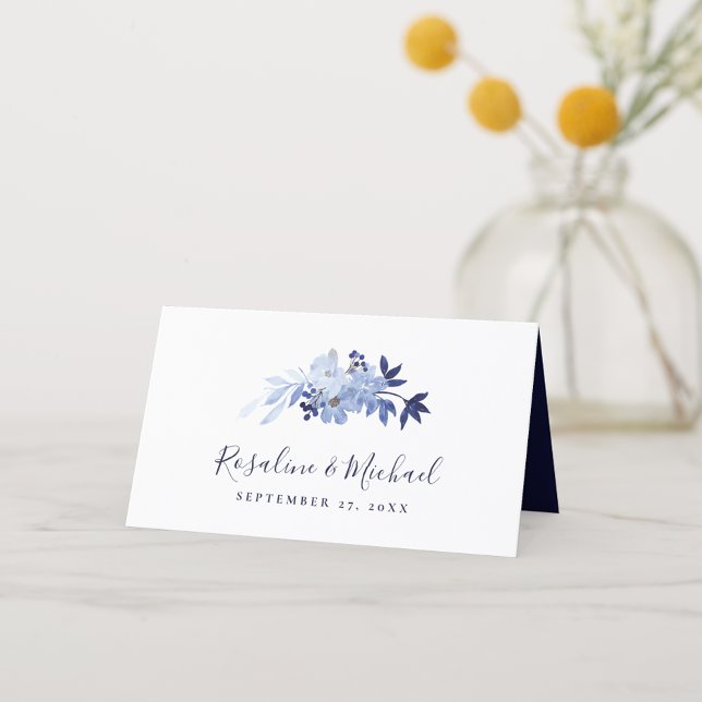 Elegant Script Navy Blue Modern Minimalist Wedding Place Card (Creator Uploaded)