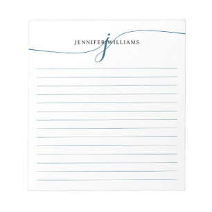 Elegant Script Navy Blue Modern Monogram Lined Notepad
