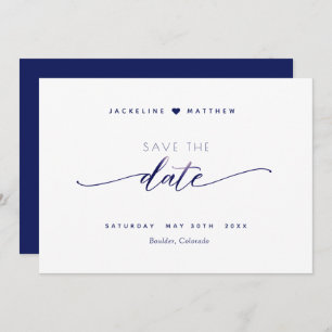 Elegant Script, Navy Blue Simple Wedding Save The Date