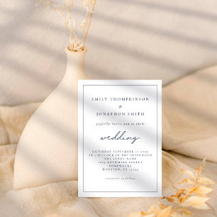 Elegant Script Navy Blue Text Wedding Invitation