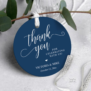 Elegant Script Navy Blue Wedding Favour Thank you Tags