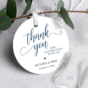 Elegant Script Navy Blue Wedding Favour Thank you Tags