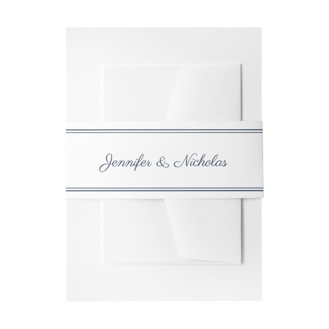Elegant Script Navy Blue Wedding Invitation Belly Band (Front Example)