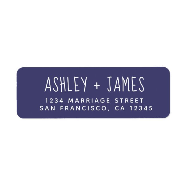 Elegant Script Navy Blue Wedding Return Address Label (Front)