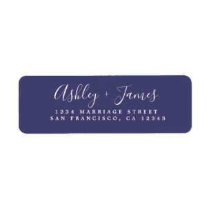 Elegant Script Navy Blue Wedding Return Address Label