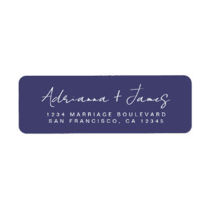 Elegant Script Navy Blue Wedding Return Address Return Address Label