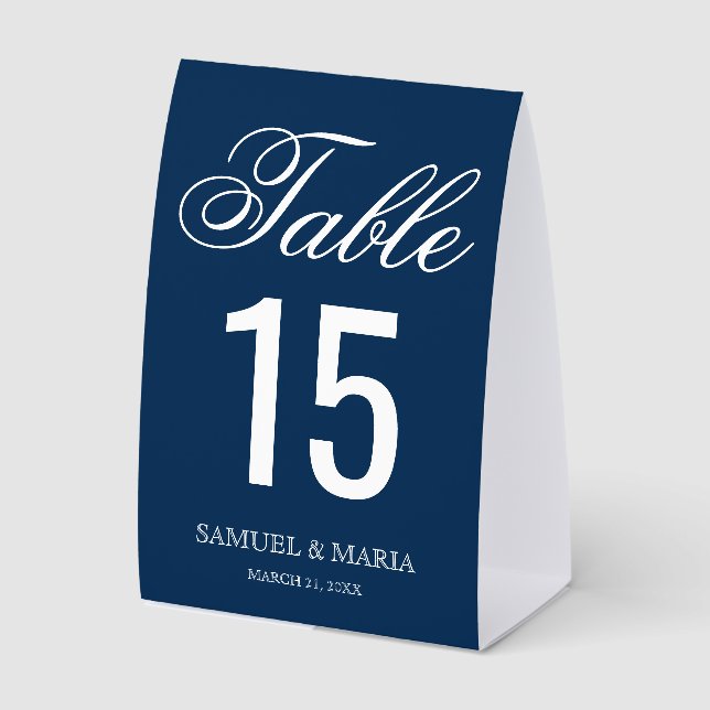 Elegant Script Navy Blue Wedding Table Number (Front)