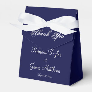Elegant Script Navy Blue Wedding Thank You Favour Box