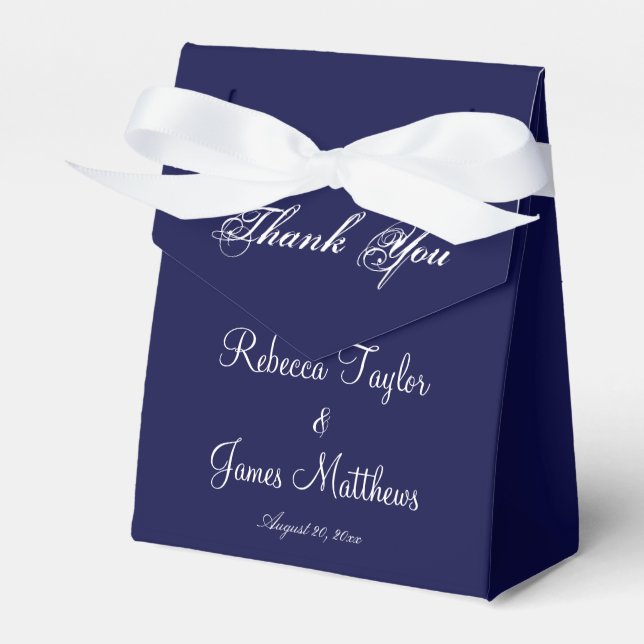 Elegant Script Navy Blue Wedding Thank You Favour Box (Front Side)