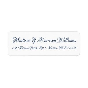 Elegant Script navy blue white return address Label