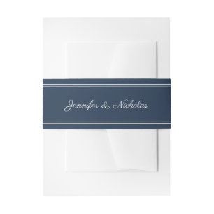 Elegant Script Navy Bue Wedding Invitation Belly Band