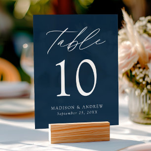 Elegant Script Navy Wedding Table Number Acrylic Sign