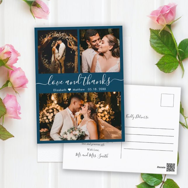 Elegant Script Navy Wedding Thank You Postcard (Creator Uploaded)