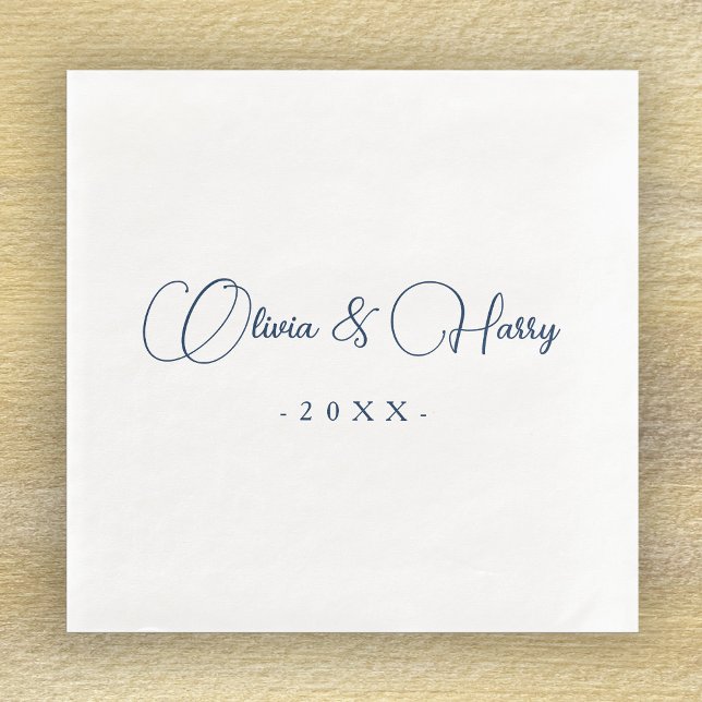 Elegant Script Navy White Wedding Paper Napkin (Creator Uploaded)