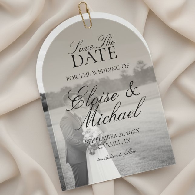 Elegant Script Neutral Tan Gradient Save The Date Acrylic Invitations (Invite guests to mark their calendars with this Elegant Script Gradient Wedding Acrylic Invitation!)