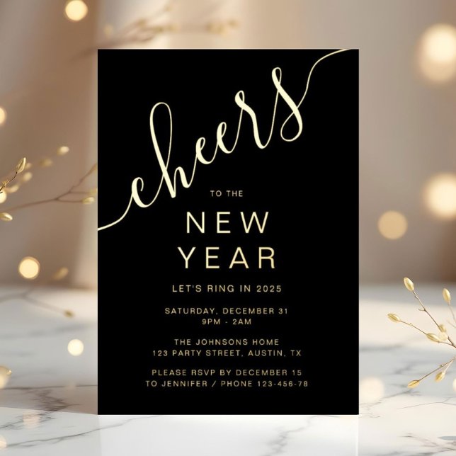 Elegant Script New Year Party Gold (Elegant Script New Year's Eve Party Gold Foil Invitation)