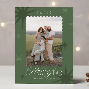 Elegant Script New Year Photo Green Card