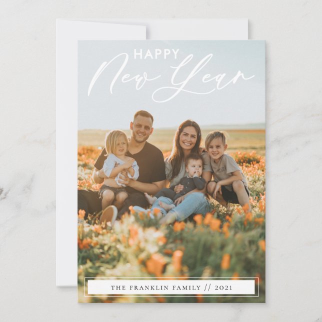 Elegant Script New Year's Photo Card (Front)